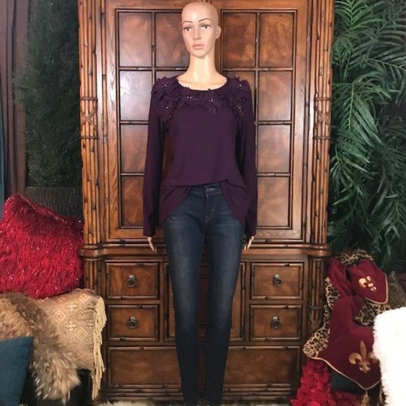 Antthony Original Violet 3D Jewel Beaded Floral Top - Picture 4 of 13